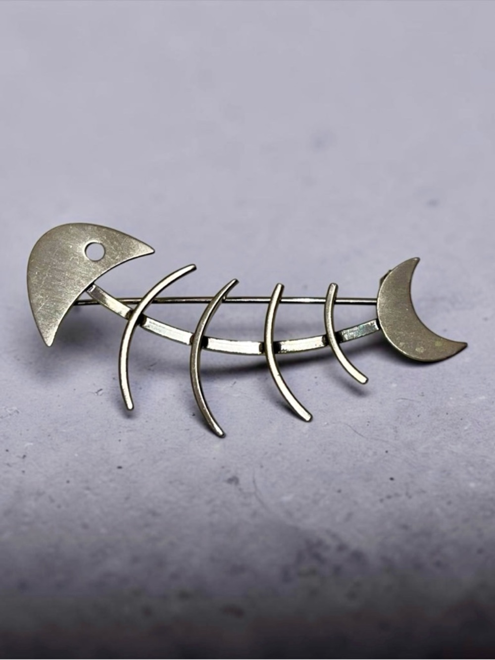 Vintage Beau Sterling Silver Modernist Design Fish Skeleton Bones Brooch Estate